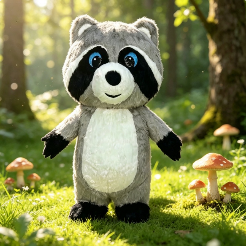 Costumes - Grey Plush Inflatable Raccoon Mascot Costume