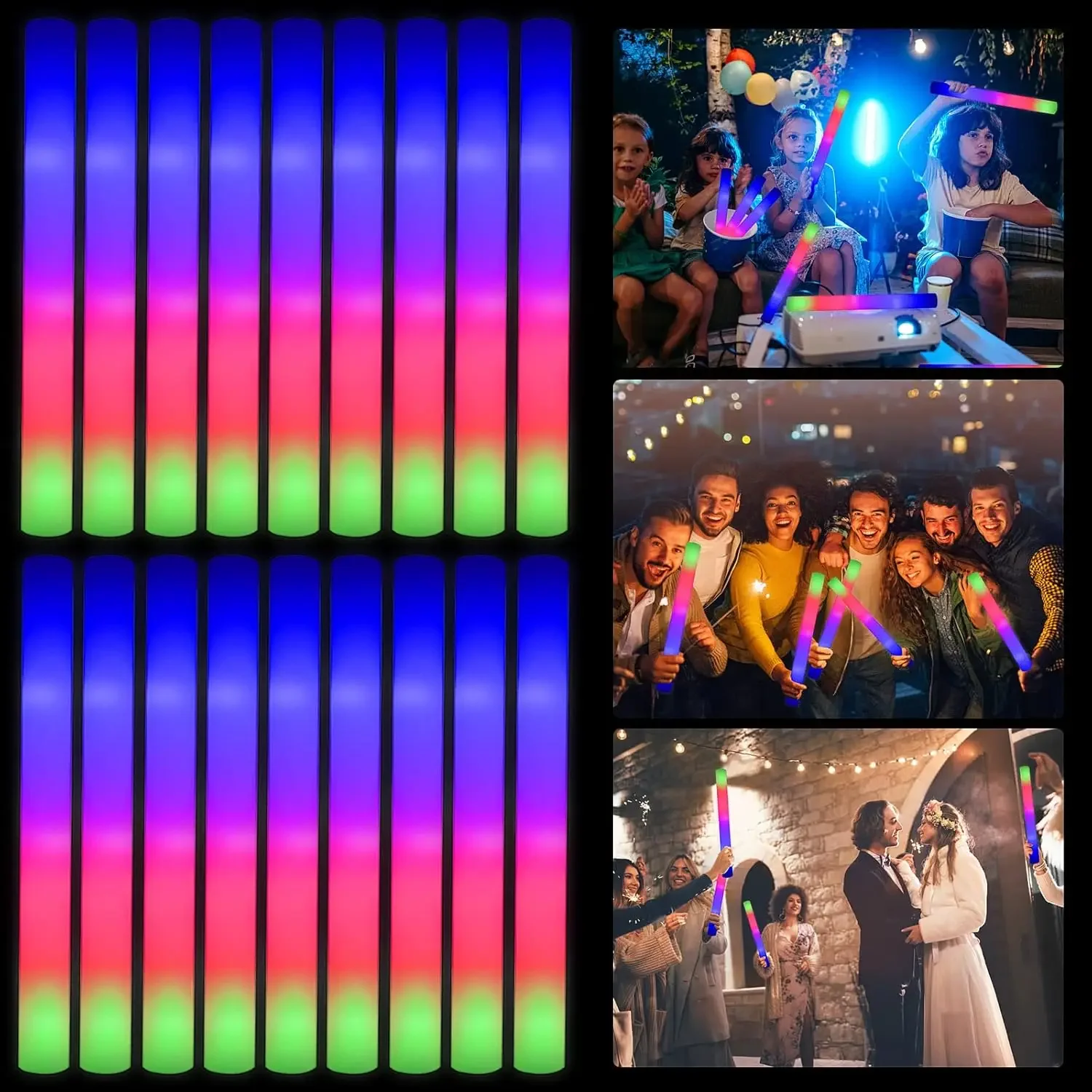 3Z-50PCS Led Foam Glow Sticks  - Flashing Led Foam Sticks Party 评论和价格